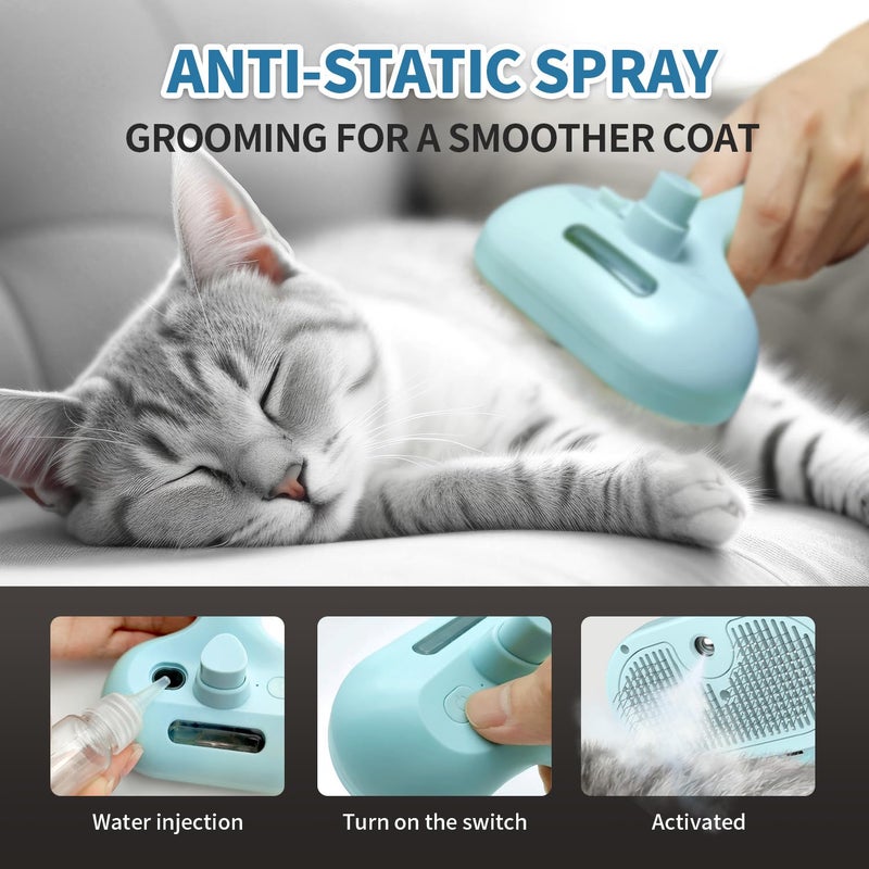 HeroKitty Dog Brush for Shedding, 3 in 1 Self Cleaning Steam Dog Brush - Anti-Static,Cat Steam Brush Removal Comb with Release Button, Grooming Tool for Long and Short Hair Pets, Blue - Image 4